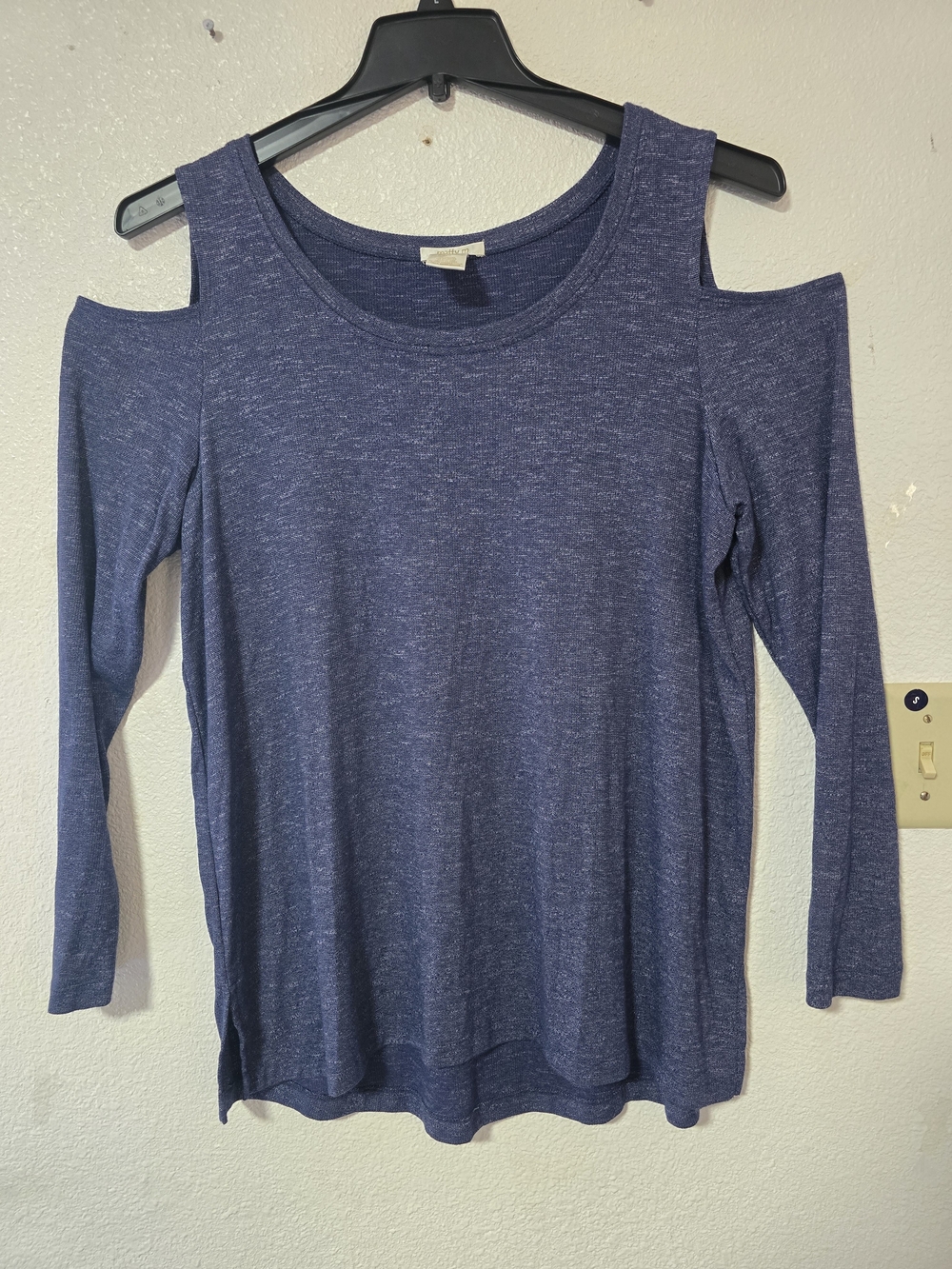Matty M Navy Cold-Shoulder Long Sleeve Top
